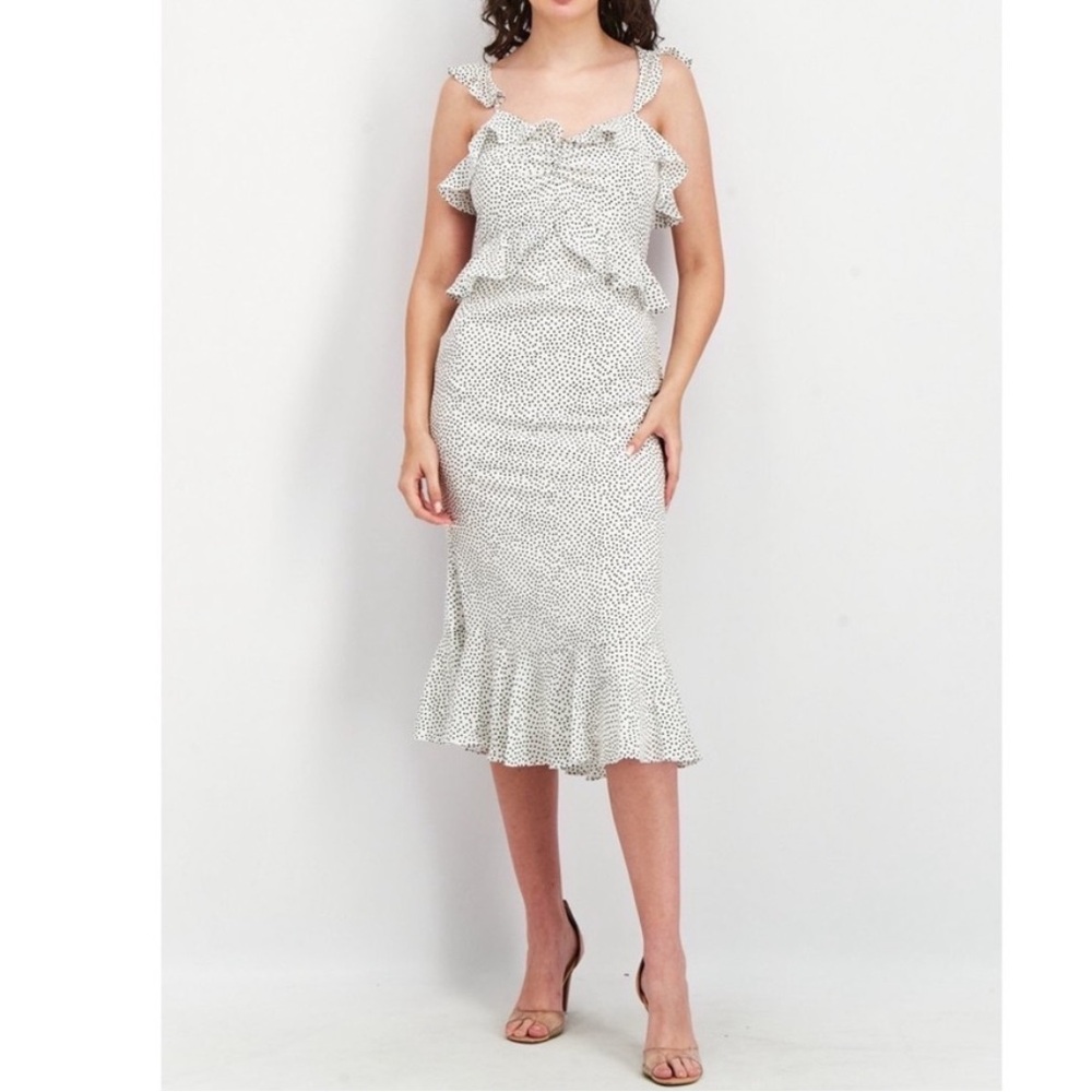 Lucy Paris White and Black Polka Dot Midi Dress